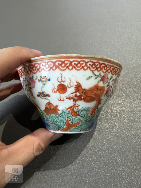 清嘉庆 粉彩鱼化龙图茶壶杯碟十三件 - 图45